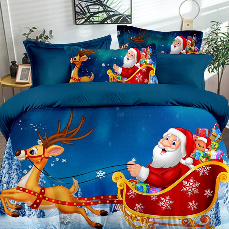 3pcs Christmas Bedding Sets Snowflakes Christmas Tree Santa Snowman Bedding Sets Duvet Cover Soft Bed Sheet Set Decoration