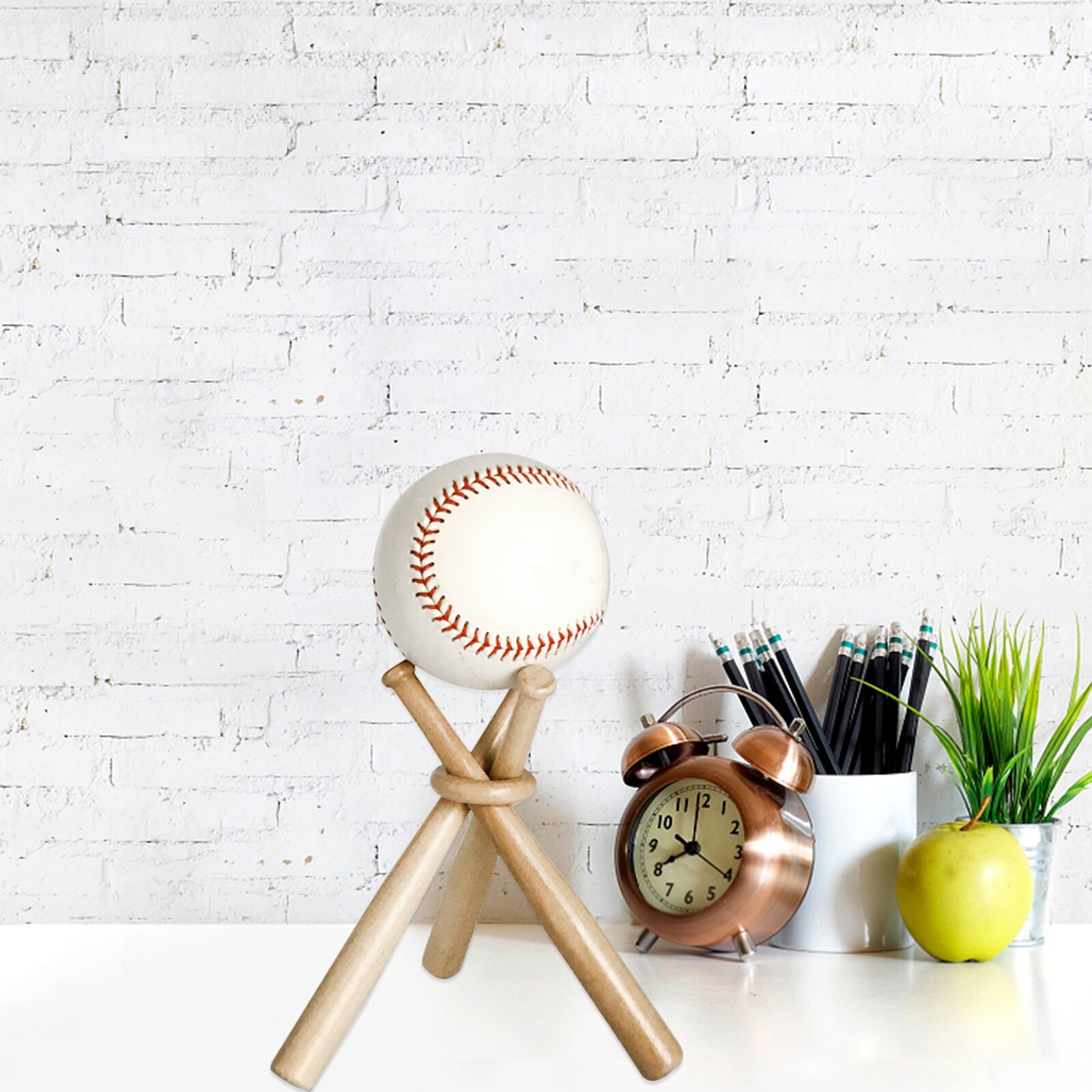 1 set creative mini baseball bat display holder wooden baseball stand with wooden circles