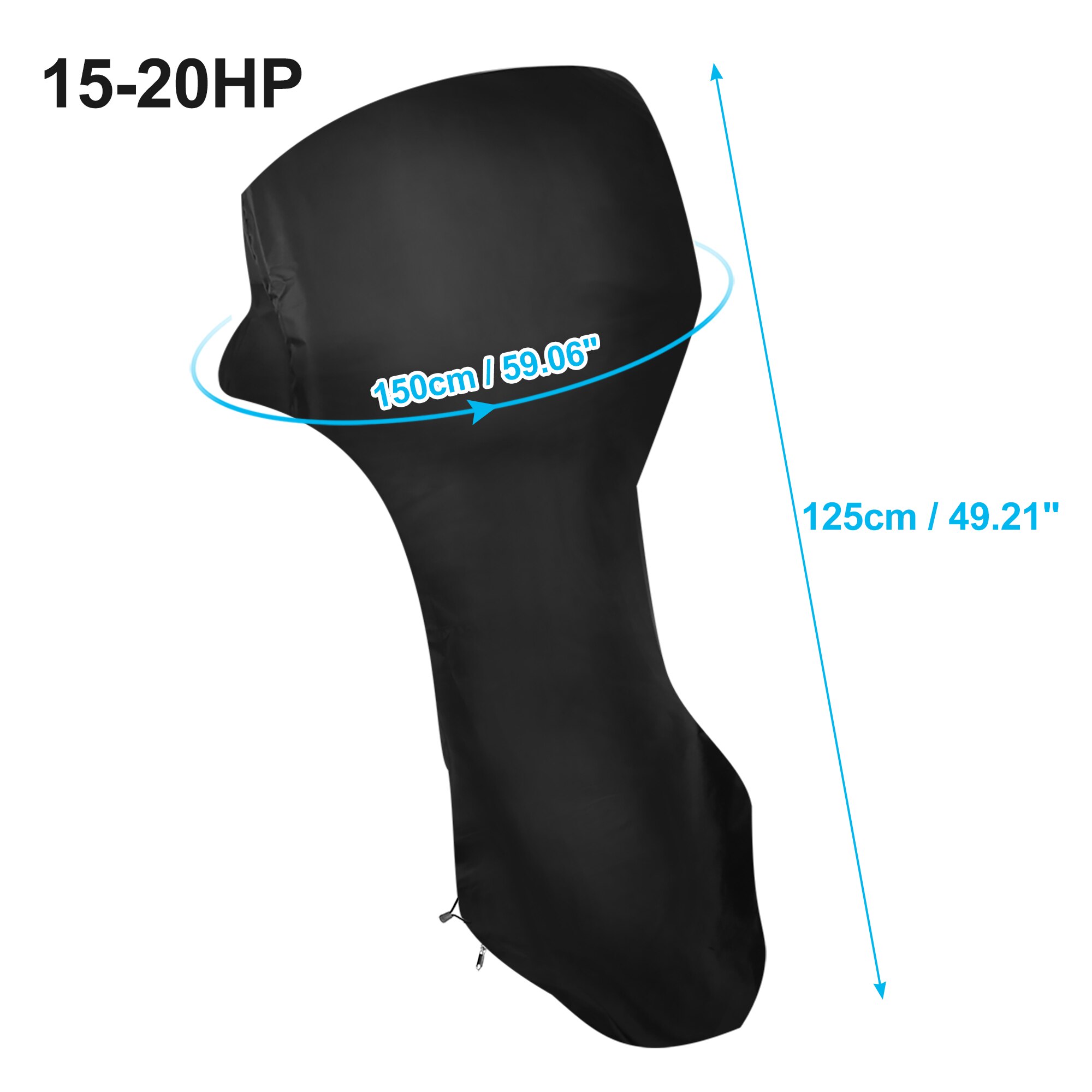 Full Boat Outboard Engine Cover 6-225HP Waterproof Dust Rain Sun UV Resistant 600D Oxford Cloth PVC Outboard Motor Cover: 15-20HP Black