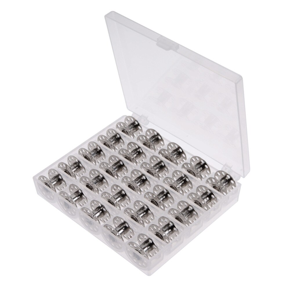 25Pcs Clear Empty Bobbins Spool Metal Case With 25 Grid Storage Case Box for Brother Janome Singer Elna Sewing Machine Reels