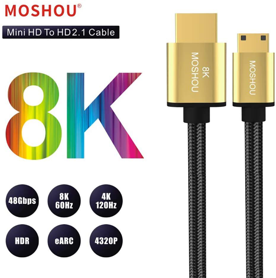 8k mini hdmi-kompatibel till hdmi-kompatibel kabel hdmi-kompatibel 2.1 kabelstöd 8k @ 60hz 4k @ 120hz 48 gbps earc hdr 10 hdcp 2.2