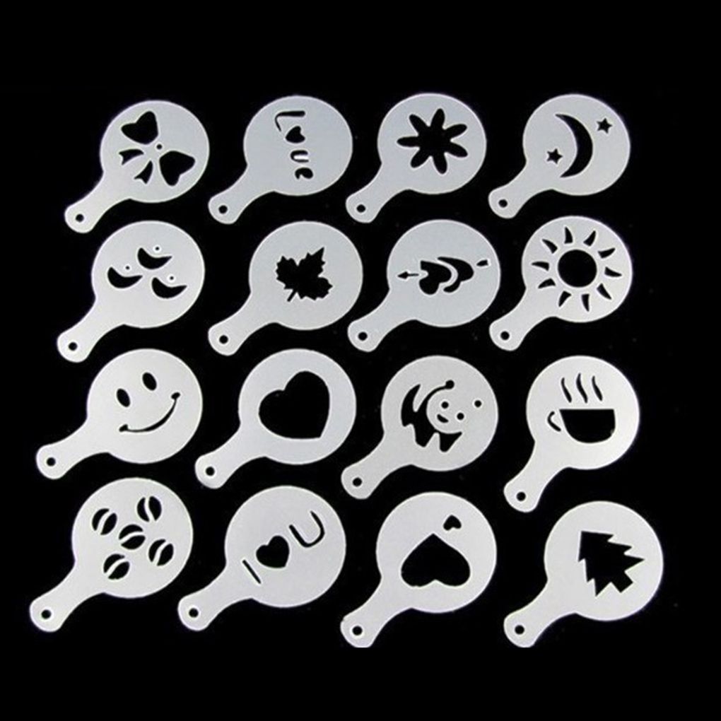 16pcs Plastic Cappuccino Latte Art Coffee Stencil Barista Sugar Chocolate Template Decor Coffeeware Cafe Kitchen Tools: 2