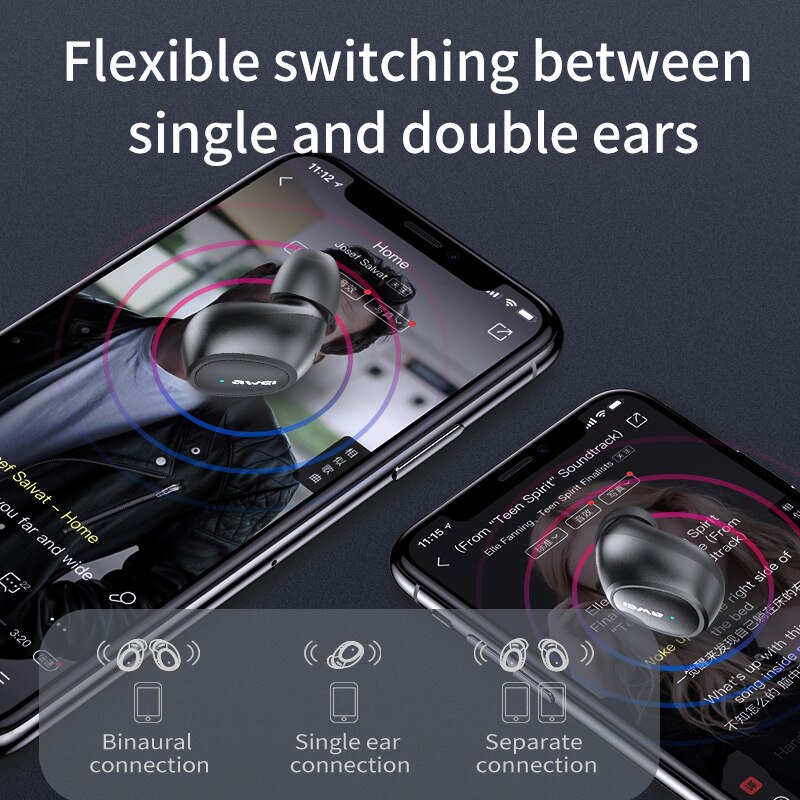 AWEI T6C Mini TWS In Ear Draadloze Bluetooth Oordopjes Waterdicht Met Dual Mic Sport Noise Cancelling Gaming Oortelefoon Auriculares