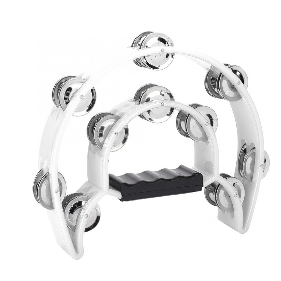 Round Percussion Double Row Handbell Tambourine Double Half Moon Tambourine Percussion Drum Party Game Baby Toy: White