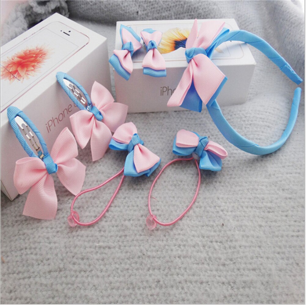 7 stuks/set schattige kindermeisjes baby kerst hoofdband grappige peuter strik haarspeld haarband accessoires kleurrijke hoofddeksels mooie: Blauw roze