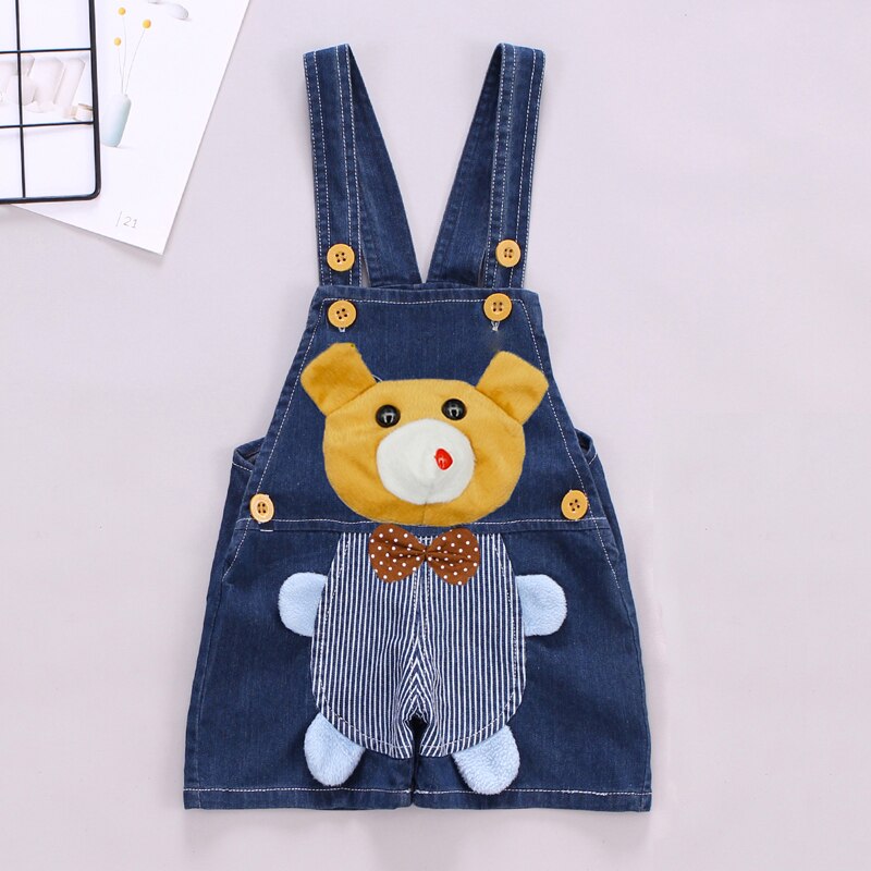 DIIMUU Toddler Baby Clothing Boys Girls Shorts Overalls Denim Pants Casual Suspender Cartoon Cute Bear Children Jumpsuits