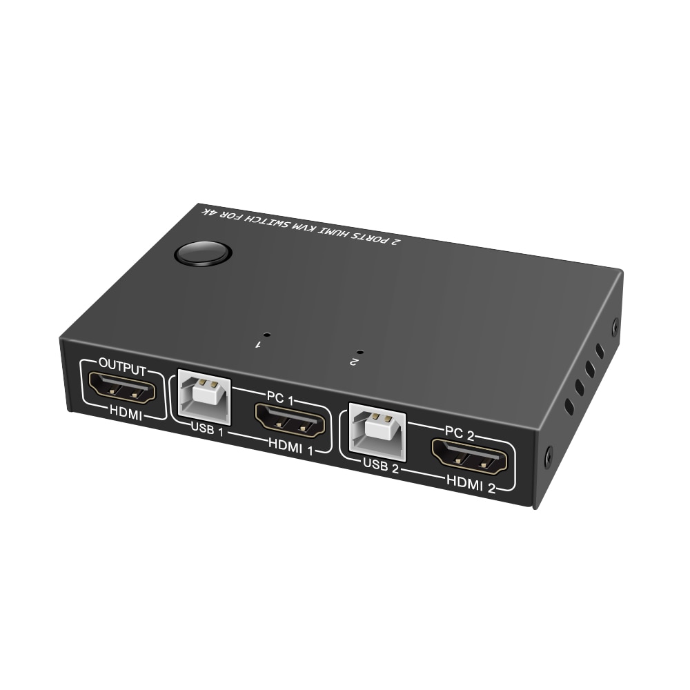 2 Port HDMI USB KVM 4K Switcher Splitter for Sharing Monitor Keyboard Mouse Adaptive EDID/HDCP Decryption