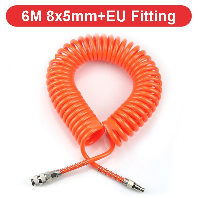 PU 8mm x 5mm Polyurethane Air Compressor Hose Tube With EU Fitting Flexible Tool Connector Spring Spiral Pipe 8*5: 6M-8X5 w EU