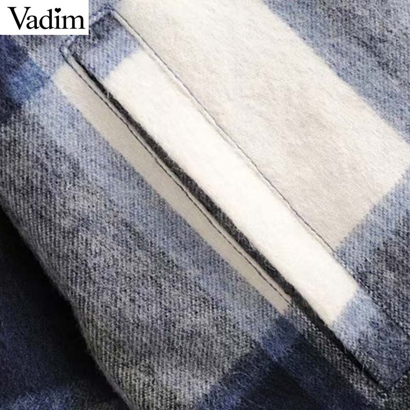 Vadim women oversized plaid jacket long sleeve pockets loose style coats female office wear casual basic tops CA624