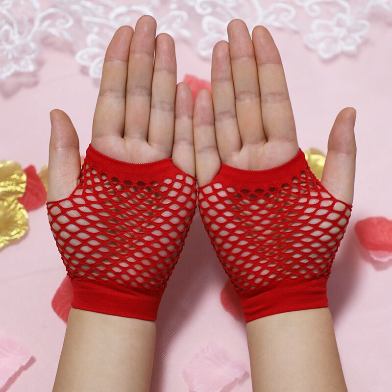 Korte mesh visnet handschoenen sexy vingerloze gothic vrijgezellenfeest punk disco dans kostuum zwarte kleur cosplay handschoenen goedkoop