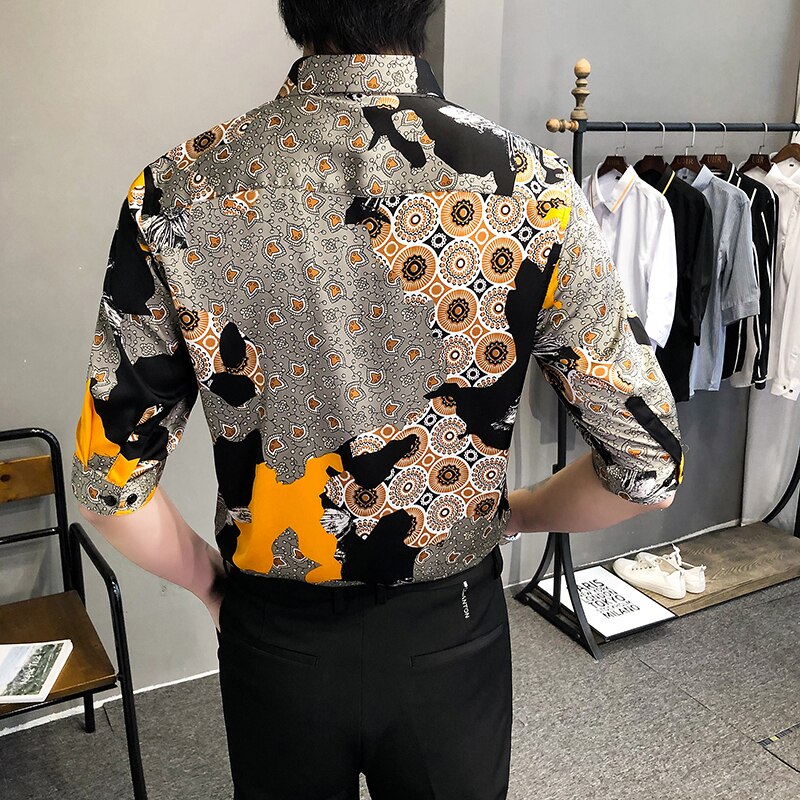 Camisas florales de media manga con estampado Digital para hombre, ropa sencilla, ajustada, informal, para Club, graduación, esmoquin, blusa de talla grande