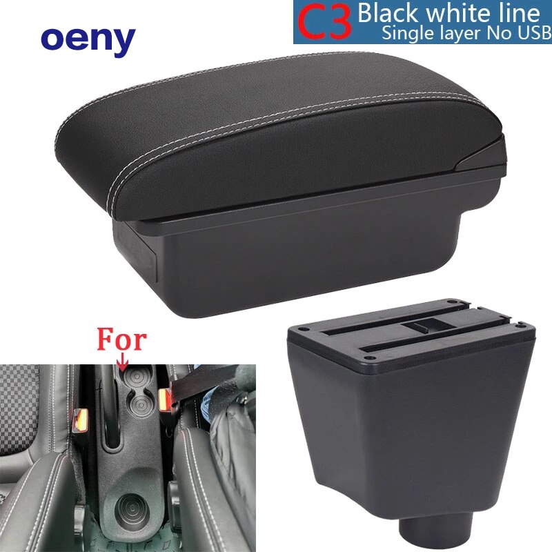 For Renault Clio 4 Captur Armrest For Renault Captur armrest box accessories Storage box cup holder ashtray USB LED: C3 Black white NOUSB