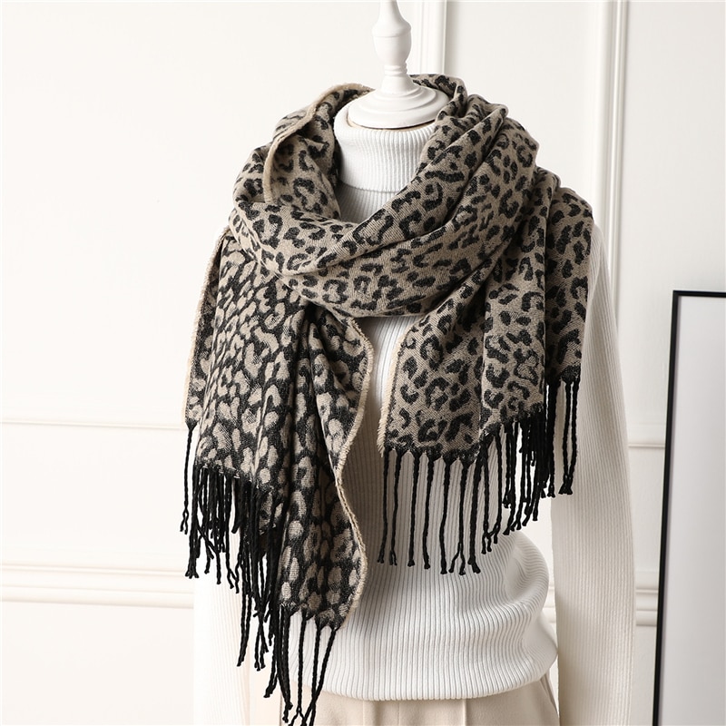 neue stil Leopard drucken frauen schal Winter warme kaschmir schals Dame betroffen schals foulard weibliche hals pashmina: wj153-khaki