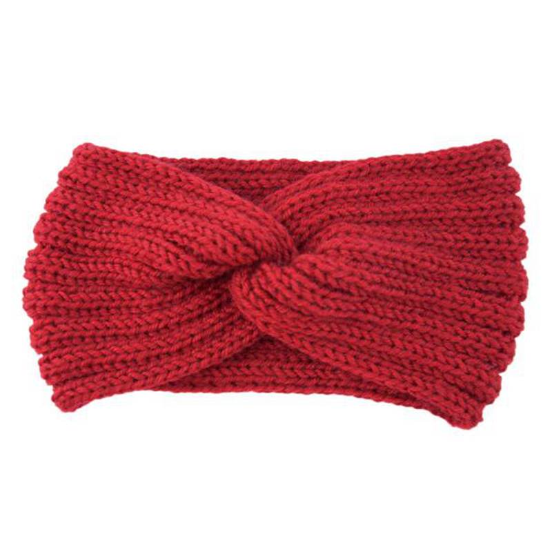Winter Quer Knoten Stirnband Einfarbig Gestrickte Warme Haarband Dame Weibliche Haar Zubehör Wärmer Ohr Häkeln Elastische Haar Bands: Wein rot