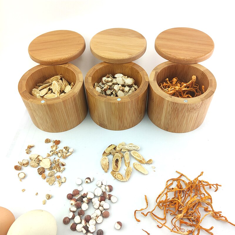 Bamboe Ronde Zout Doos Met Magneet Keuken Bamboe Pot Bamboe Kan Bamboe Container Gebruikt Voor Thee Of Koffie Of Suiker