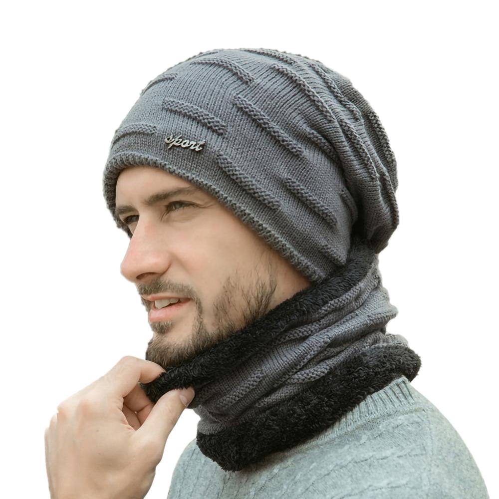 Ensemble bonnet et écharpe en tricot pour homme, couvre-chef épais, thermique, moelleux, pour le sport et la randonnée, collection automne et hiver