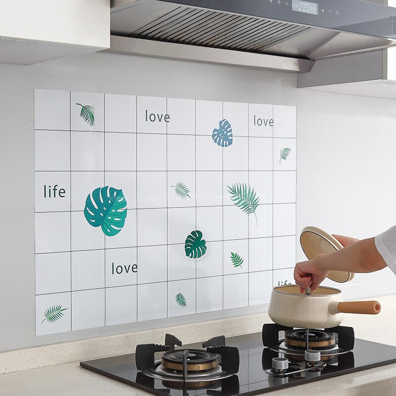 Kitchen Cabinet Stove Oil Resistant Adhesive Paper Self-Adhesive Wallpaper Range Hood Tile Wall Stickers Waterproof Moisture-Pro