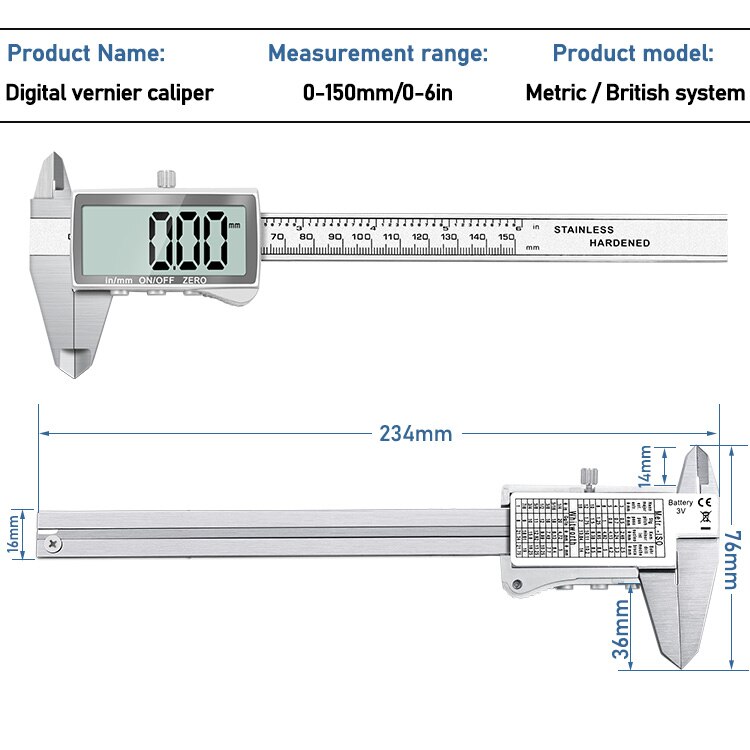 Digital Vernier Caliper Large-screen HD Digital Electronic Caliper 0-150mm Stainless Steel Vernier Caliper Measuring Tool