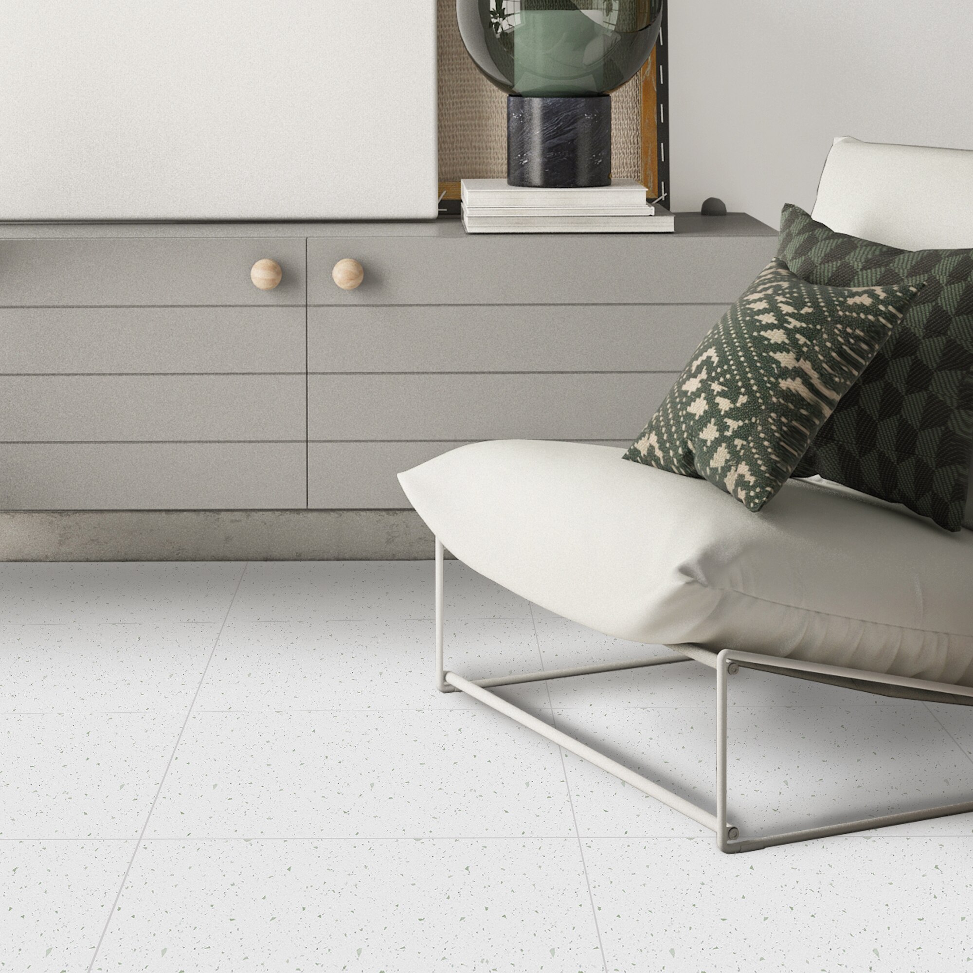 Funlife® 30X60cm Grey Green Terrazzo Floor Stickers Wallpaper Oil Proof Removable Tile Stickers for Kitchen Backsplash Bathroom