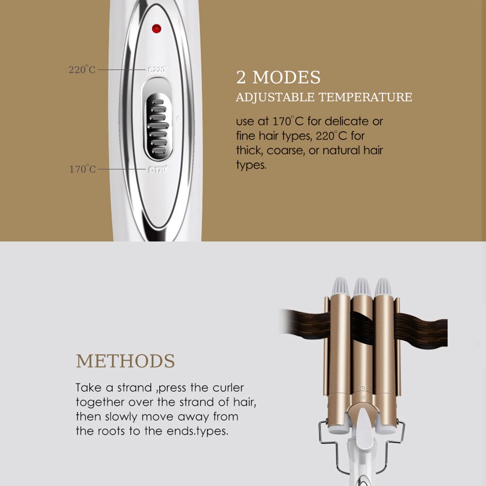 3 Barrel Curling Iron Wand 22mm Hair Curling Irons Hair Crimper Ceramic Triple Barrel Hair Curler Waving Styling Tools