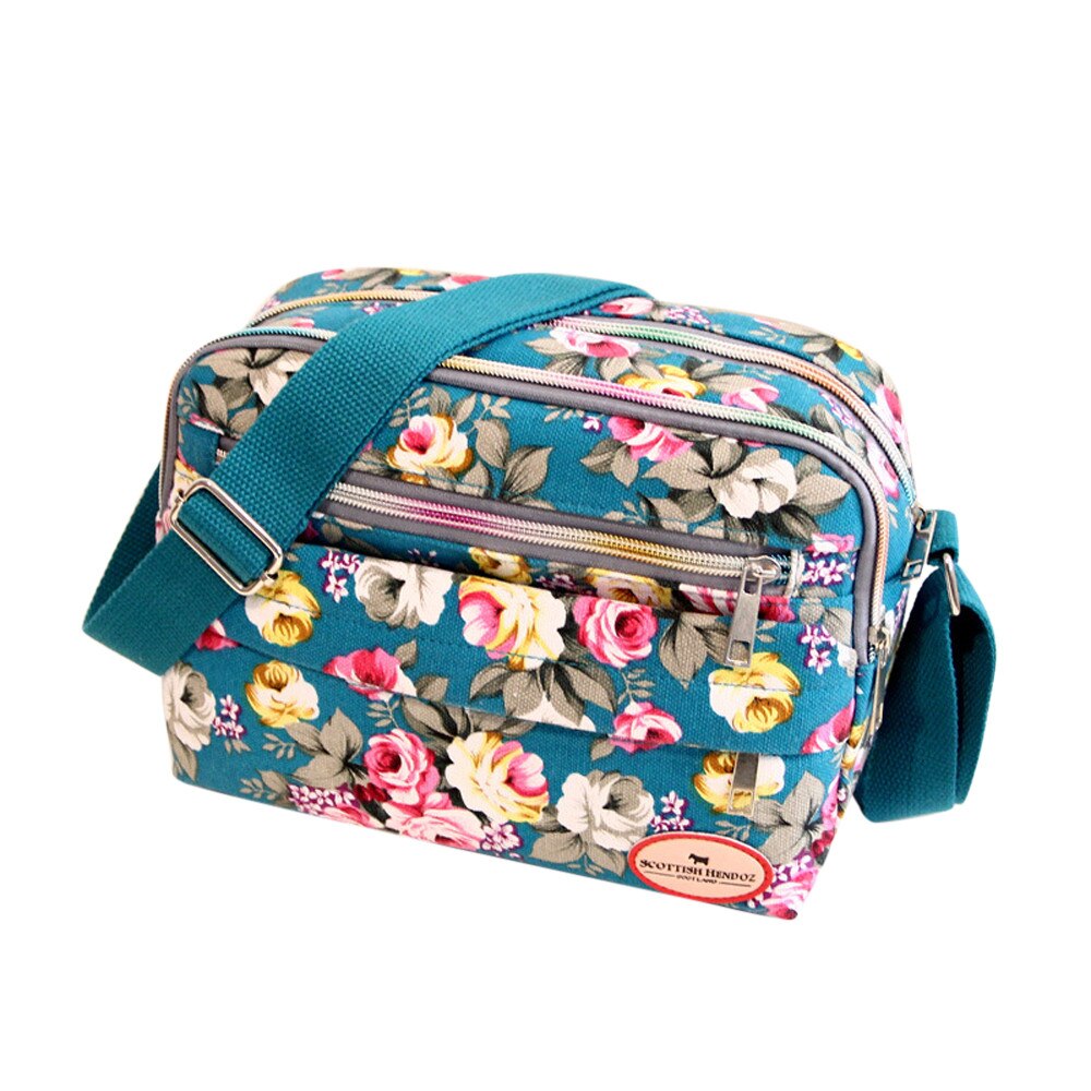 skrive ut blomst mor håndveske kvinner lerret glidelås crossbody bag skulderveske budbringer bag bag borse da donna: Himmelblå