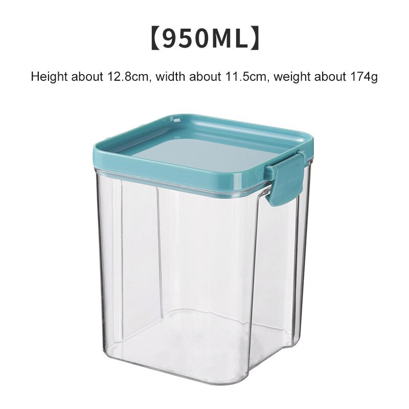 4 Different Capacity Plastic Sealed Cans Kitchen Organizer Storage Box Transparent Food Canister Keep Fresh Clear Container: Green 950ml