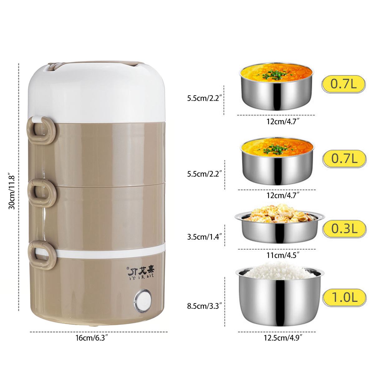 Electric Lunch Box 4 Layers Rice Cooker Cooking Steaming Lunch Heater Box for Office Home Food Steamer Container with Steel Bowl