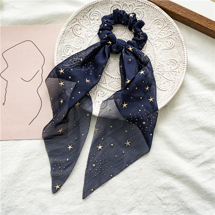 Gomas elásticas para el pelo para mujer, lazos con estampado de , lazos para el pelo de seda de estrella, de lazo de cola de caballo, accesorios para el cabello que combinan con todo: Azul marino