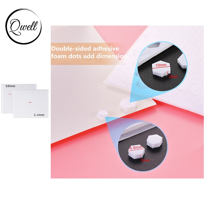 QWELL 6.4mm/10mm Width 3D Double-sided Adhesive Foam Dots Hexagon Adhesives DIY Scrapbooking Shaker Card Craft Project 2mm Thick