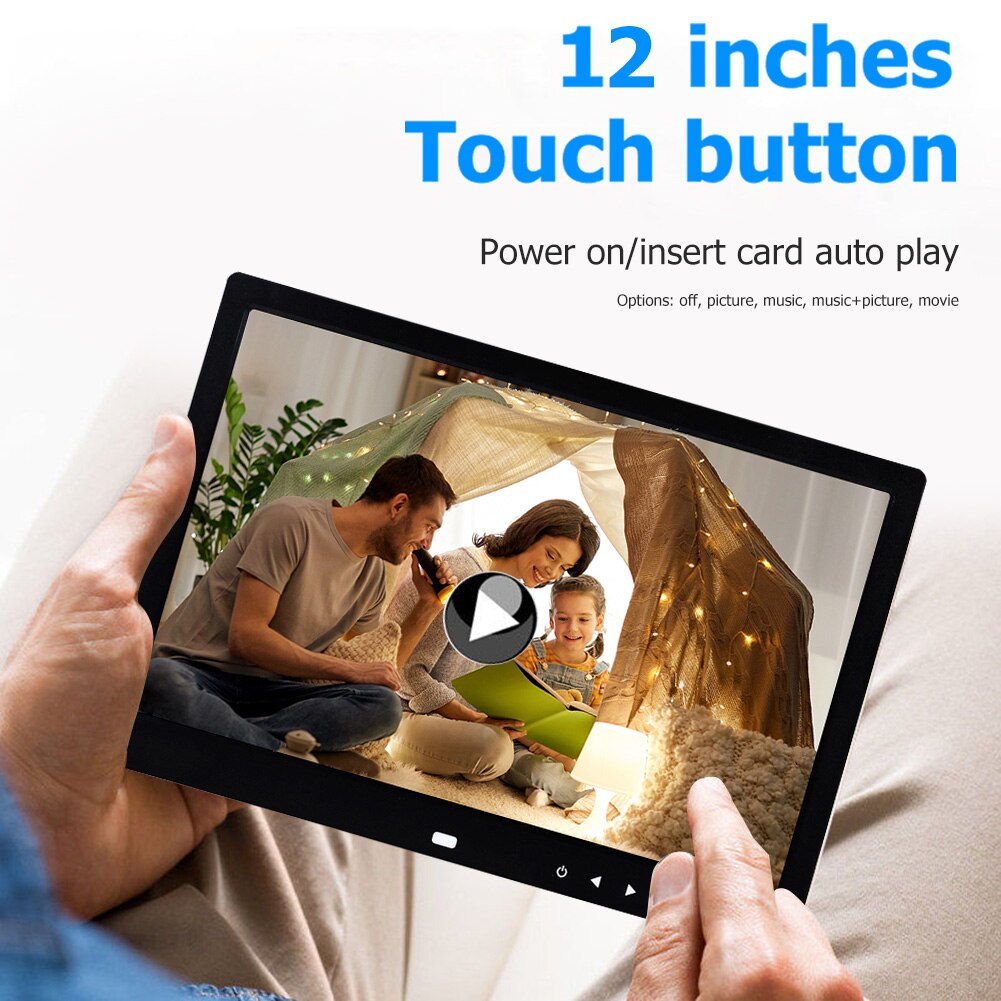 12- tommer hd touch-knap digital fotoramme multimedie musik videoafspiller fjernbetjening smart vækkeur billedholder