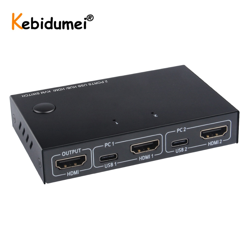 USB HDMI-compatible KVM Switch Box USB 2.0 Switcher Selector 2 Port PCs Sharing 4 Devices for Keyboard Mouse Printer Monitor