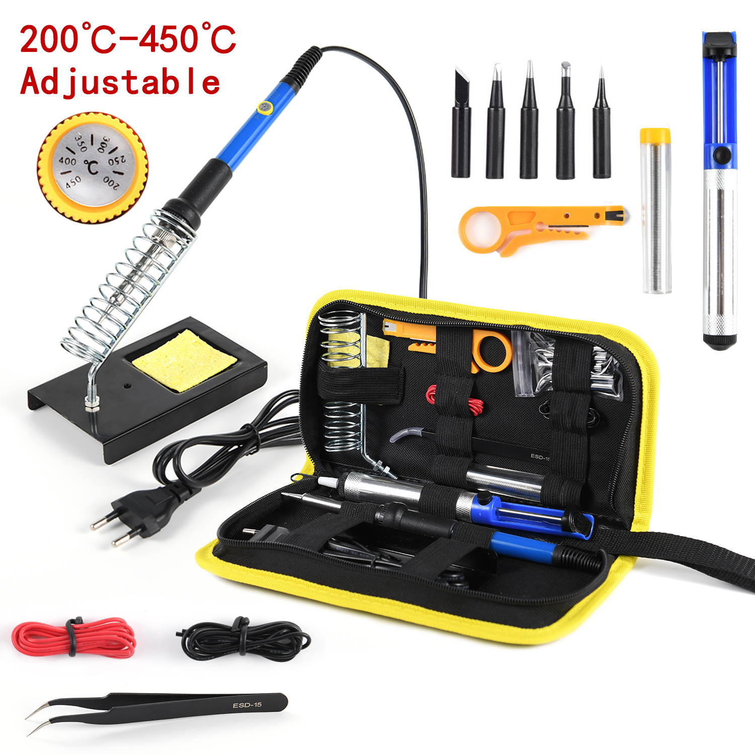 CAUTIN Soldering iron with Digital multimeter kit Adjustable Temperature Auto Ranging AC/DC tester multimetro Welding Tool Kits: 4 / EU