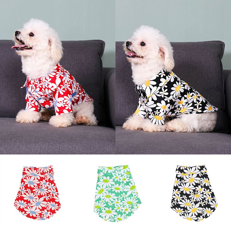 T-shirt à deux pattes en coton avec imprimé de chrysanthème pour chien, gilet d'été à boutons, produit pour animaux de compagnie, fournitures pour chiens, nouveauté