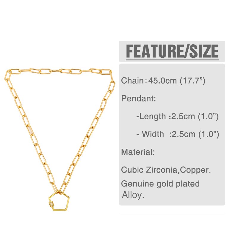 Flola Gouden Ketting Pentagram Ketting Voor Vrouwen Crystal Zirconia Geometrische Hanger Kettingen Sluiting Carabiner Lock Sieraden Nker33