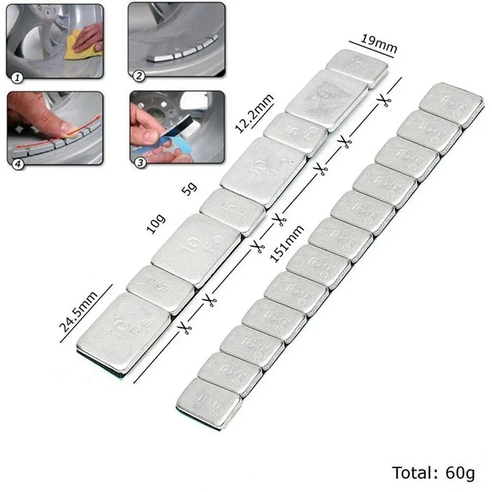 60g x 5g/10g hjulbalanserare däck däcklim däckbalanserare däckbalansblock bilar däckstång motorcykelverktyg balanserare kit
