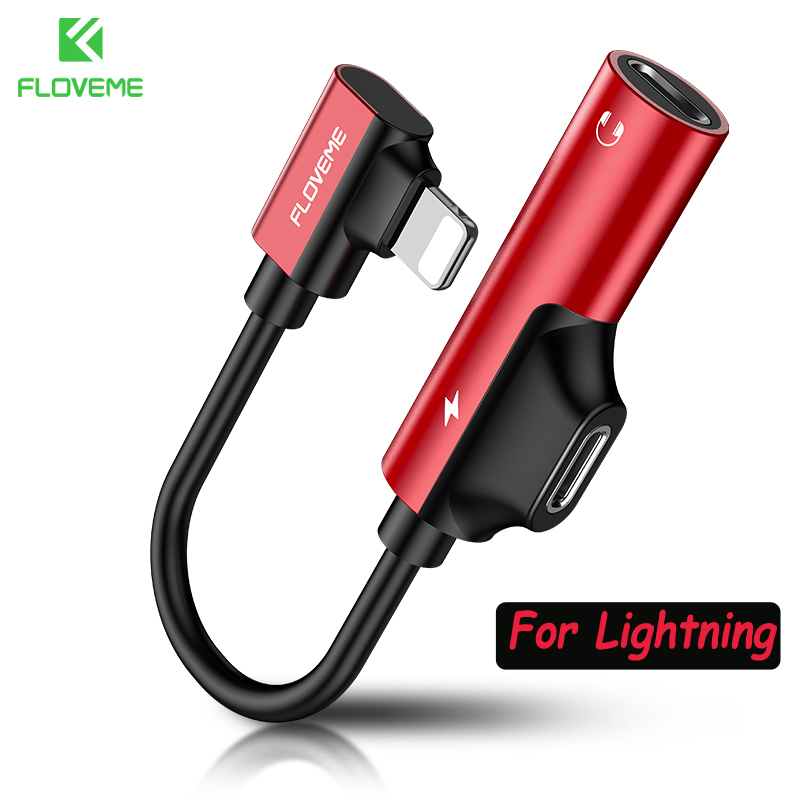 FLOVEME 2 in 1 Audio Adapter Opladen Converter Voor iPhone X Xs 7 8 XR Charger Jack Splitter Hoofdtelefoon USB adapter: Red For Lightning