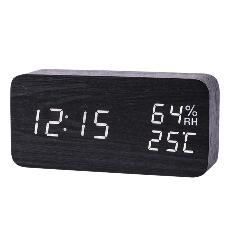 Modern Led Alarm Clock Temperature Humidity Electronic Desktop Digital Table Clocks Home voice control LED smart alarm clock: Black