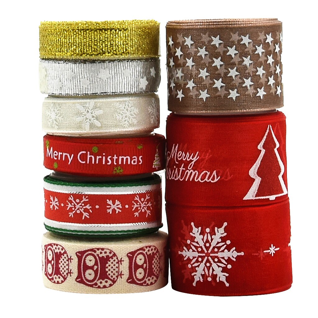 9Pcs Gemengde Kerst Linten-Wired Satijnen Linten Voor Ambachtelijke Projecten, Diy, Decoratie, Wrap, 2 Yards/Roll
