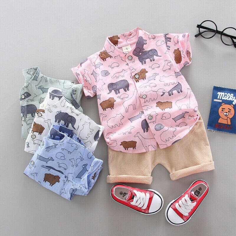 Uk spædbarn baby dreng barn sommertøj elefant skjorte t-shirt + bukser outfits sæt 0-3t