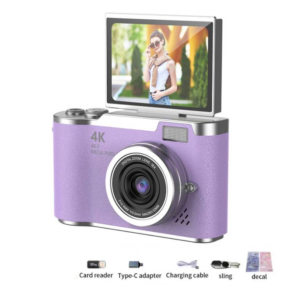 4K Digital Camera CCD 180° Flip Screen Selfie Camera 8X Digital Zoom 48MP Portable Digital Photography Camera with 32G Card: Yellow