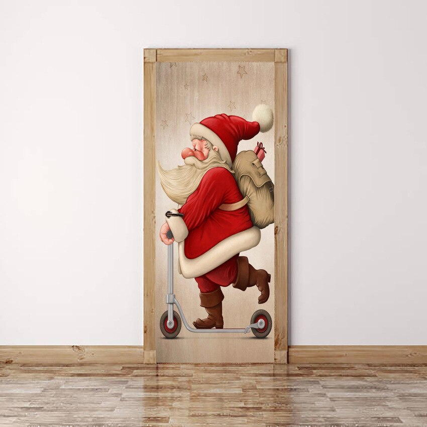 Autocollant Mural Père Noël Qui Perce Le Mur - Décoration Noël Amovible Pour Porte, Vitre, Salle De Bain - Vinyle PVC