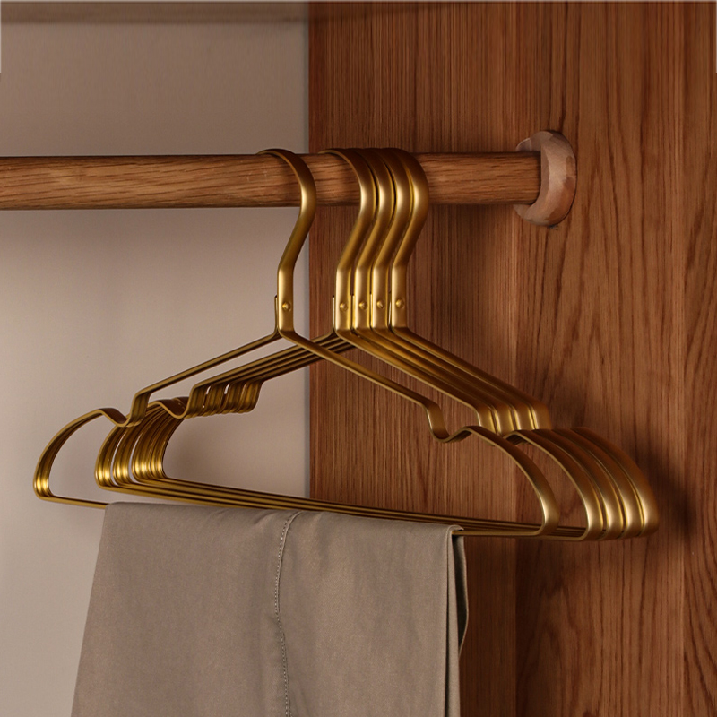 10Pcs Matte Gold Hanger Kleren Paard Aluminiumlegering Droogrek Anti-Slip Jurk Handdoek Hangers Kledingkast Space Saver organizer