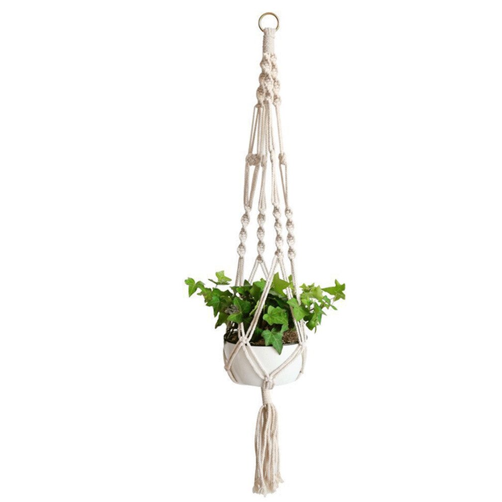 1 stk knyttet macrame planteophæng vintage bomuldshør urtepotte kurv løftereb boheme hængende kurv potteholder værktøj: A105cm