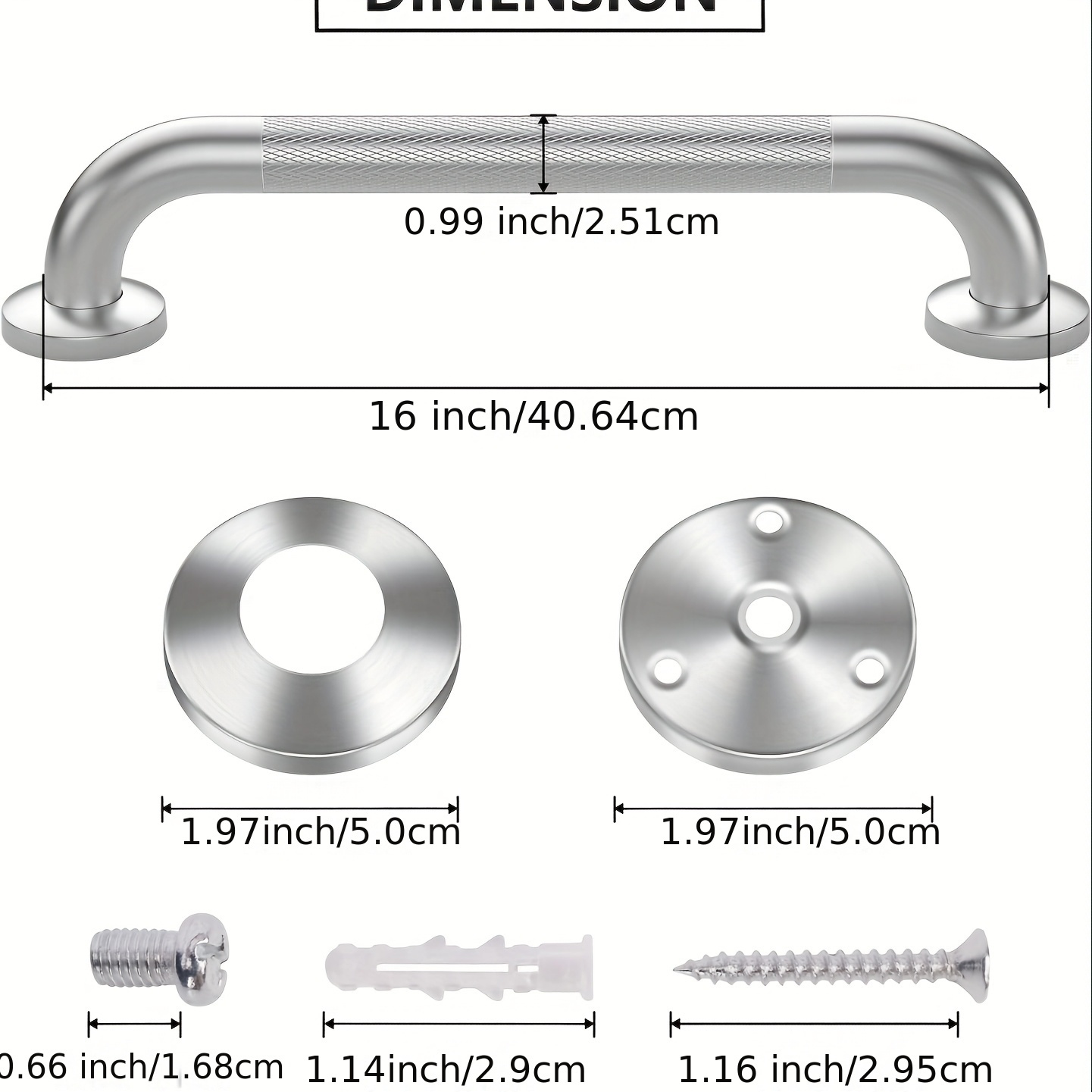 1/2 RVS douchegreep, 16", antislip badkamerveiligheidsgreep, geschikt voor badkuip en douche, aan de muur gemonteerde hulp, n