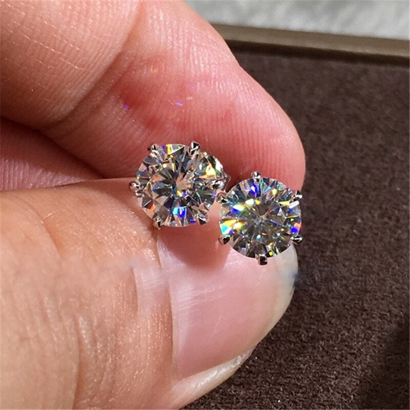 Vecalon Solitaire Oorbel Aaaaa Cz Stone Echt 925 Sterling Zilveren Verklaring Party Wedding Stud Oorbellen Voor Vrouwen Bruids Sieraden