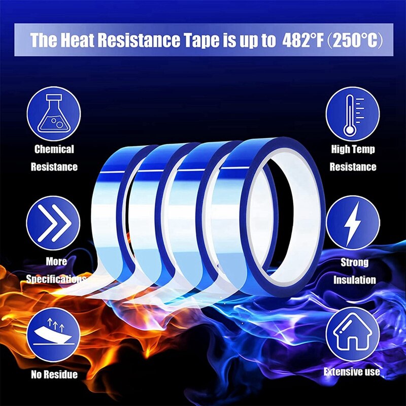 4 Rolls 20mm X33M Heat Tape High Temperature Heat Resistant Tape Heat Transfer Tape for Heat Sublimation Press Vinyl