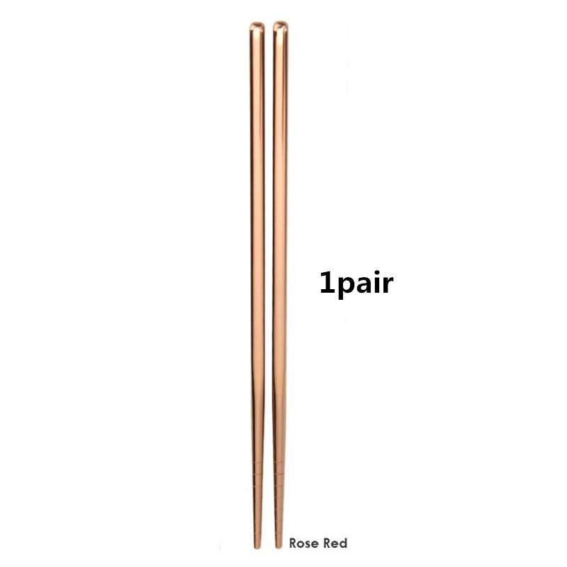 1 Pair Chopsticks Non-Slip Chinese Stainless Steel Reusable Metal Chopstick for Sushi Food Sticks Set Tableware Kitchen Tool: 1pair Rose gold