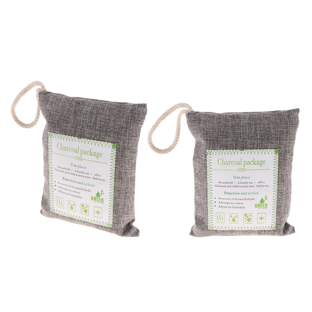 Bamboo Odor Eliminator Bags (2 Pack, 200g) - Natural Air Purifying Freshenes & Odor Eliminators - Gray