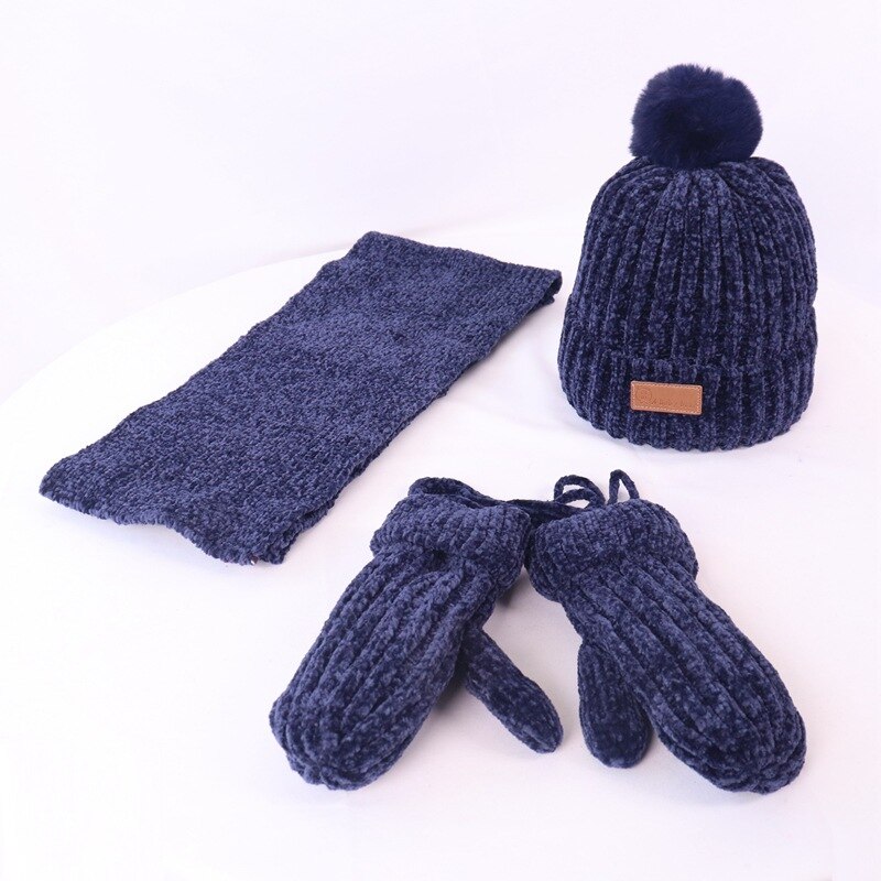 Barnelue skjerfhansker tredelt dress for menn og kvinner baby vinter tykk varm chenille ull lue: 6