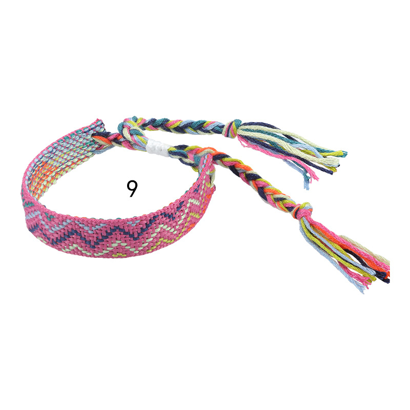 Nepal etnico tessuto braccialetto fatto a mano amicizia treccia corda tessuto cinturino a mano ricamo braccialetto nappe coppia Boho Wrap donna uomo: Giallo brunastro